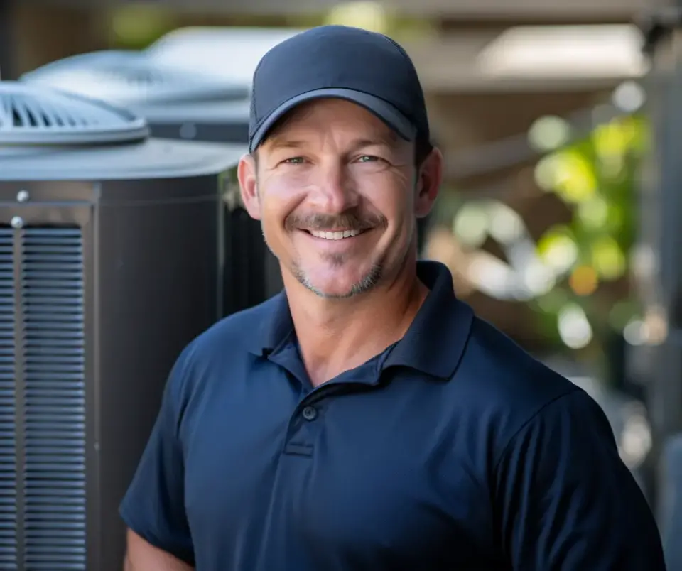 hvac technician next to air conditioners in goodyear