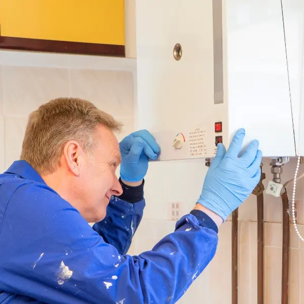 man testing heating system