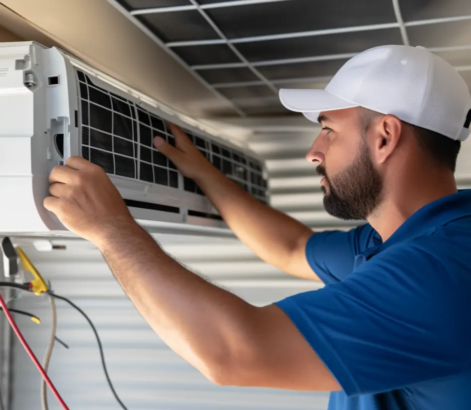 hvac technician during an air conditioner replacement