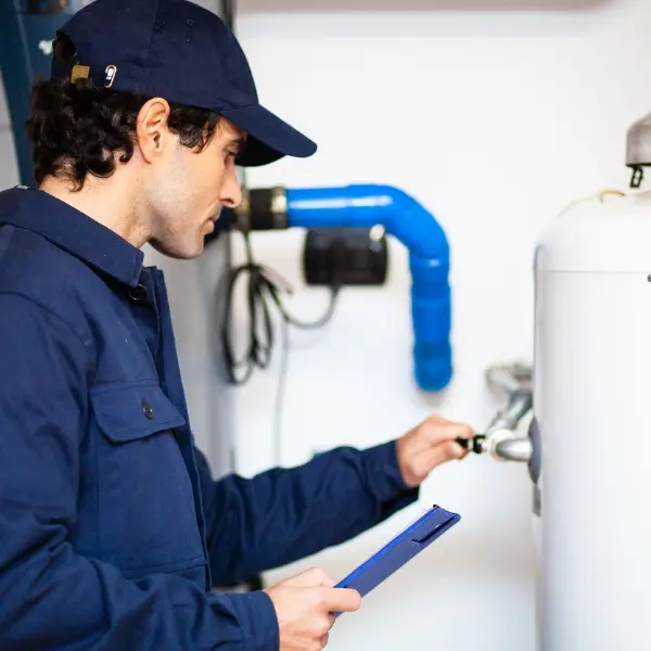 man installing new heating system