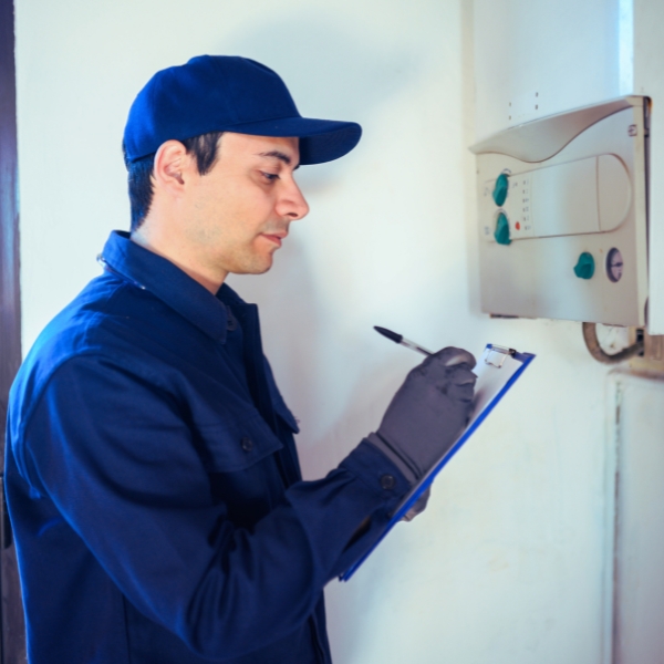 man servicing heater