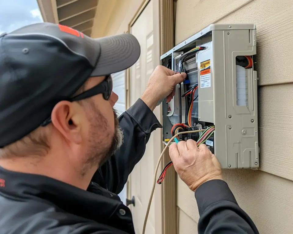 worker fixing ductless air conditioner
