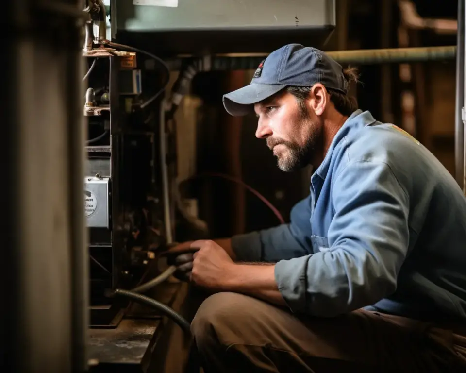 hvac technician during heating maintenance in avondale
