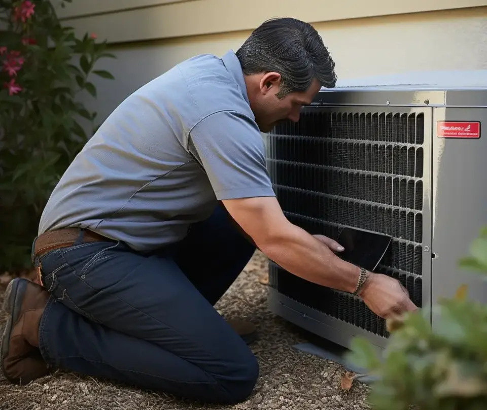 hvac technician installing a heat pump